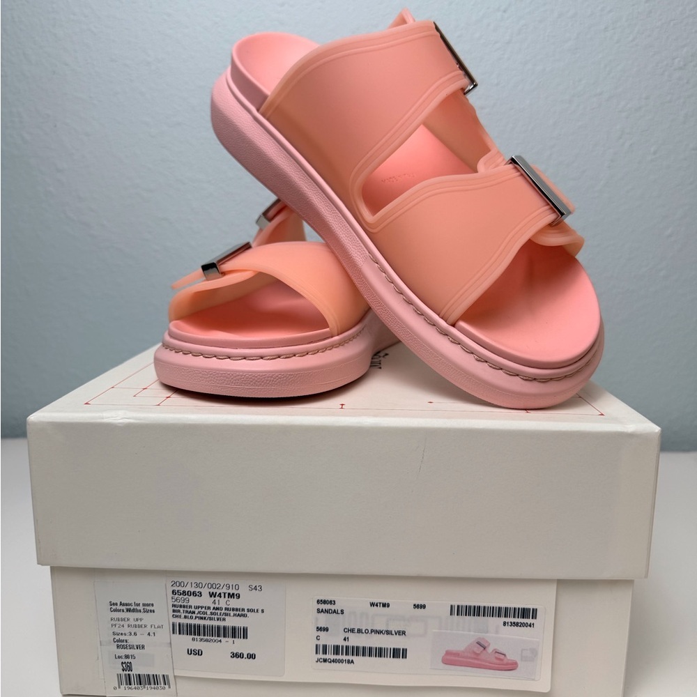 Alexander McQueen Buckle Slide Sandals Pink/Silver Size-US 9&11/EUR 39&41 NIB - Picture 2 of 10